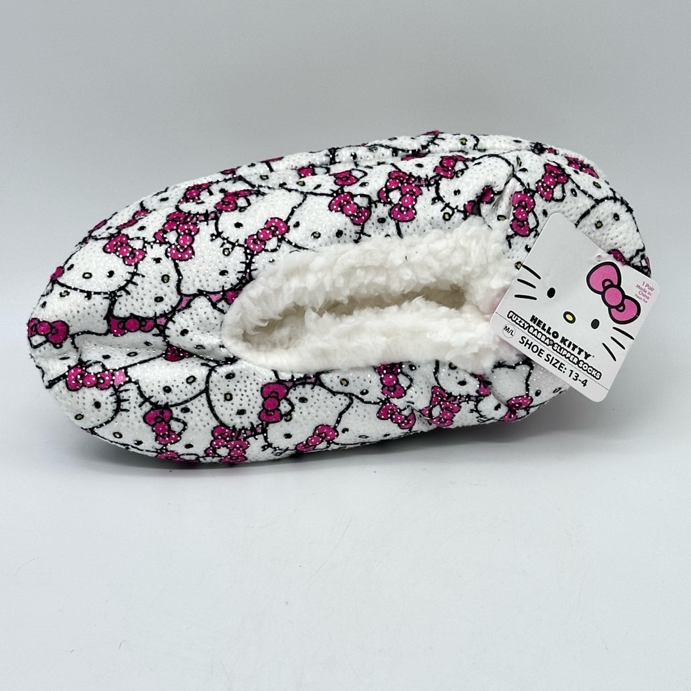 Hello Kitty Kid’s Fuzzy Babba Slipper Socks - Size M/L Shoe Size 13-4 (Glitter)